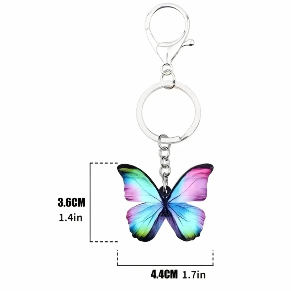 Butterfly Keychain Bag Charm Accessory Silvertone Very Bright Detailed - Picture 5 of 9